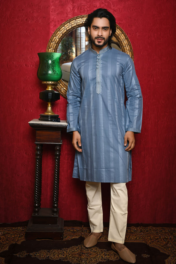 HAMSAFAR Men’s Greyish Blue Cotton Luxury Kurta