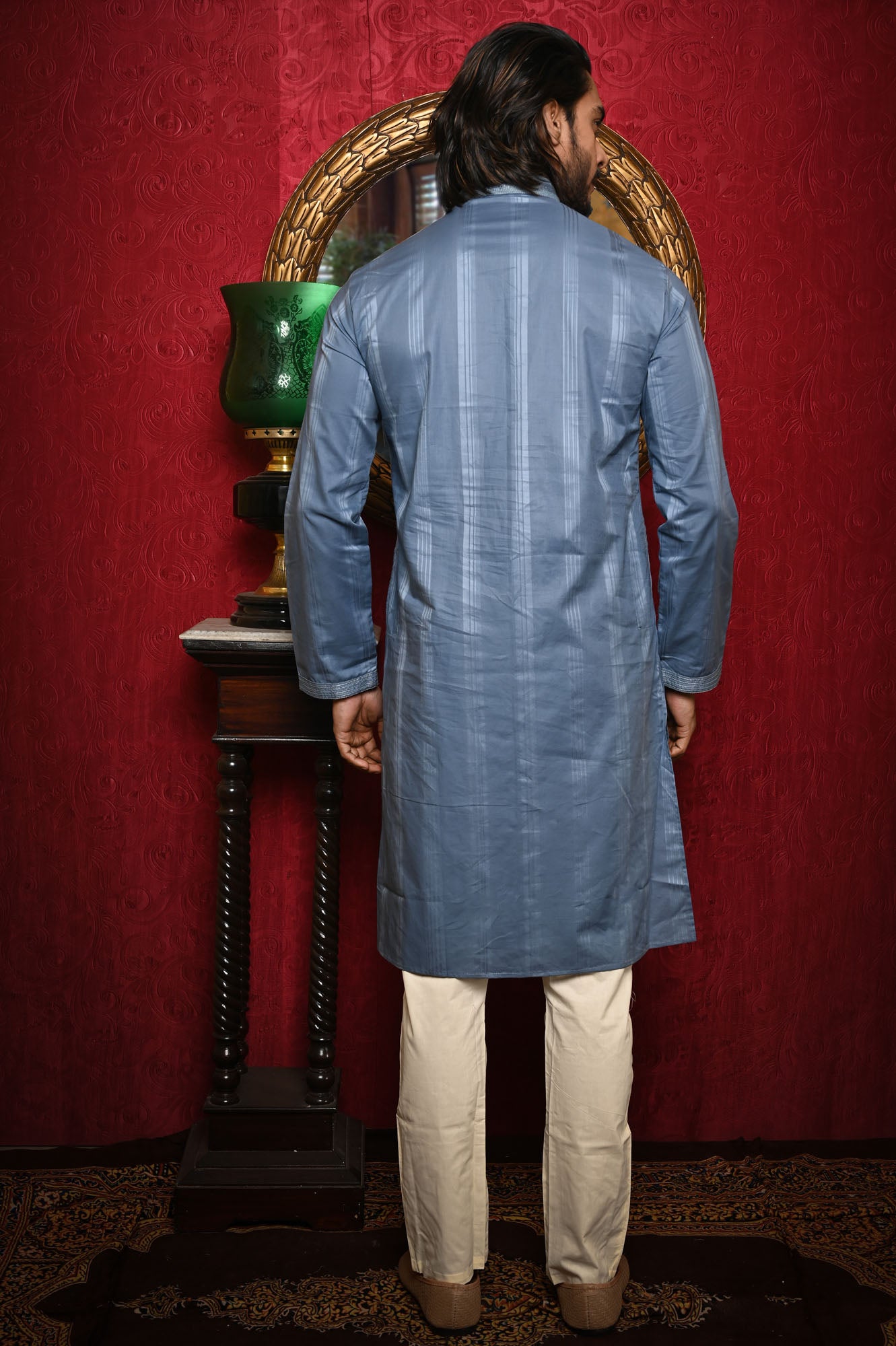 HAMSAFAR Men’s Greyish Blue Cotton Luxury Kurta