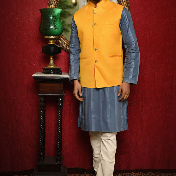 Buy Amzira Mens Kurta Pajama with Nehru Jacket Set - Yellow (L) at Amazon.in