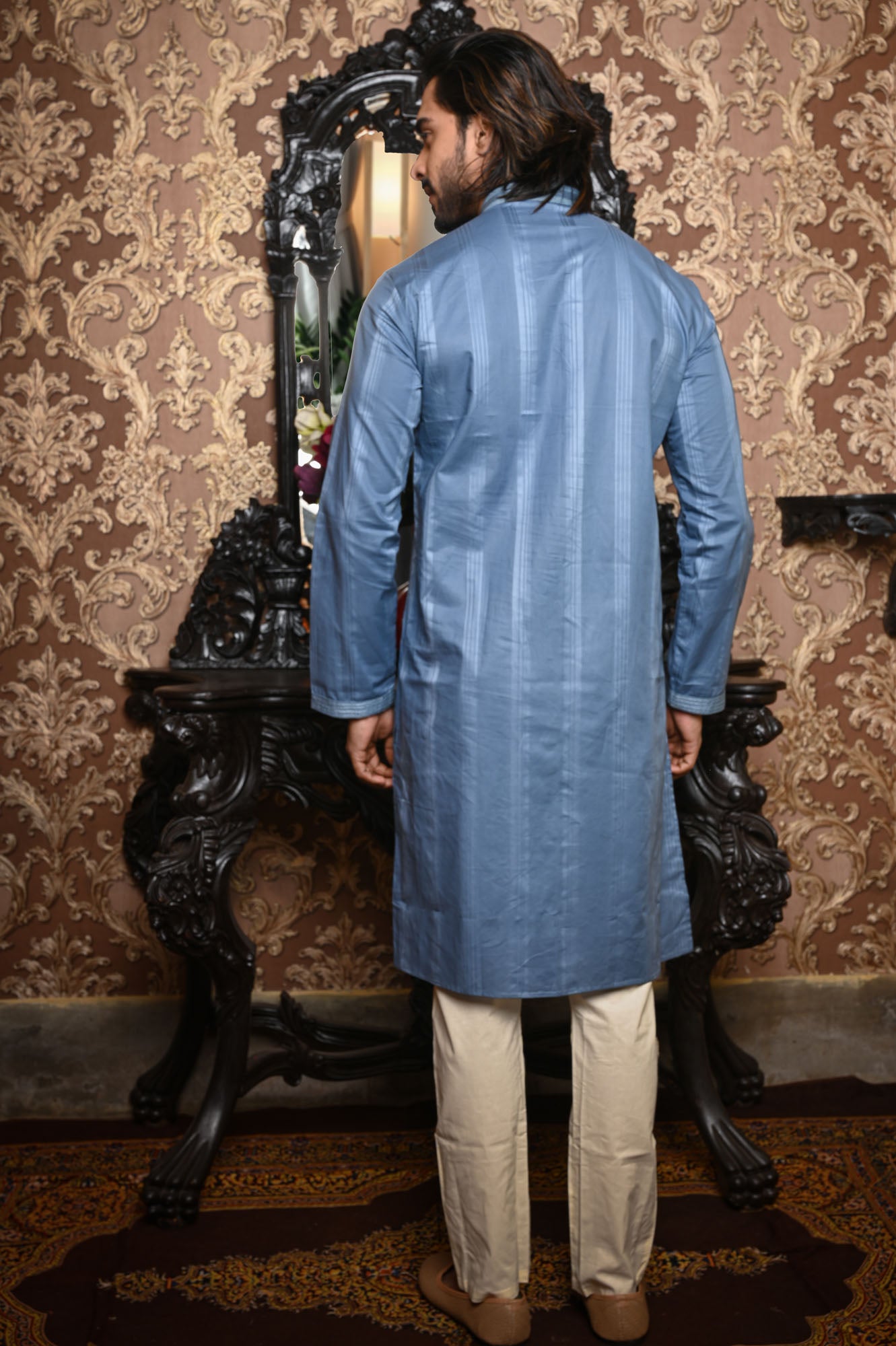 HAMSAFAR Men’s Greyish Blue Cotton Luxury Kurta