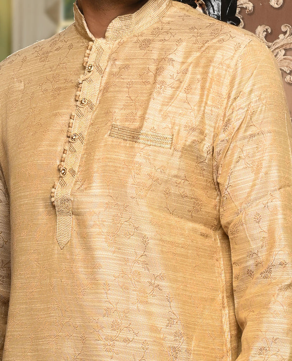 HAMSAFAR Men’s Golden Poly Viscose Casual Kurta