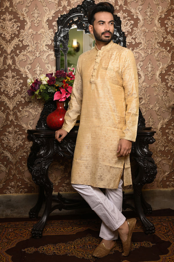 HAMSAFAR Men’s Golden Poly Viscose Casual Kurta