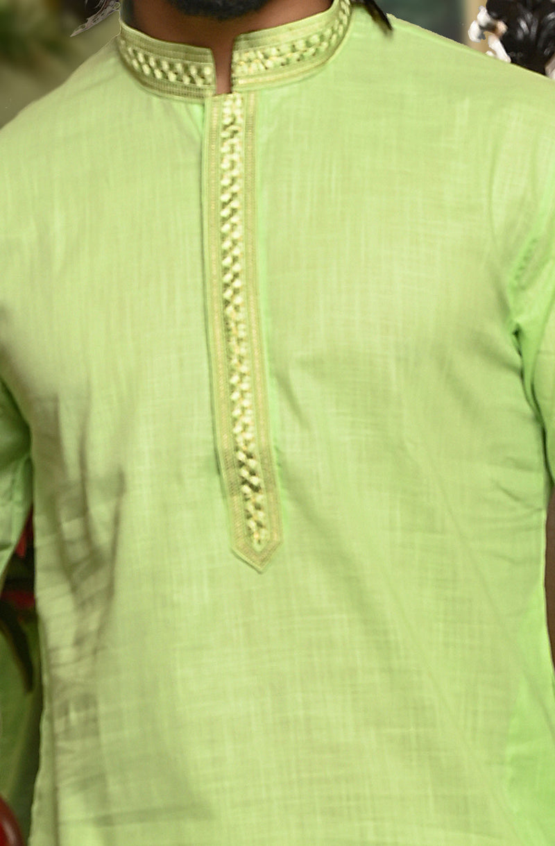 HAMSAFAR Men’s Light Green Linen Cotton Kurta