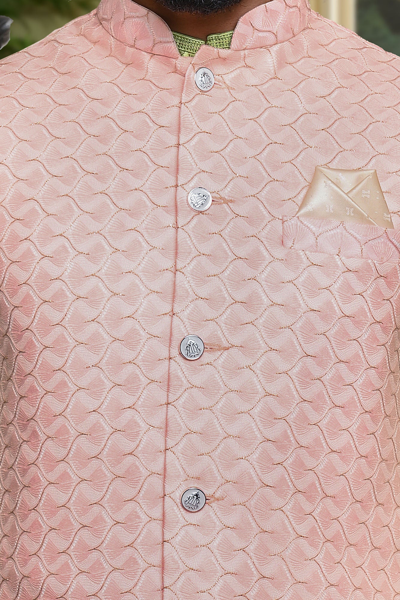HAMSAFAR Men’s Light Pink Premium Poly Viscose Nehru Jacket