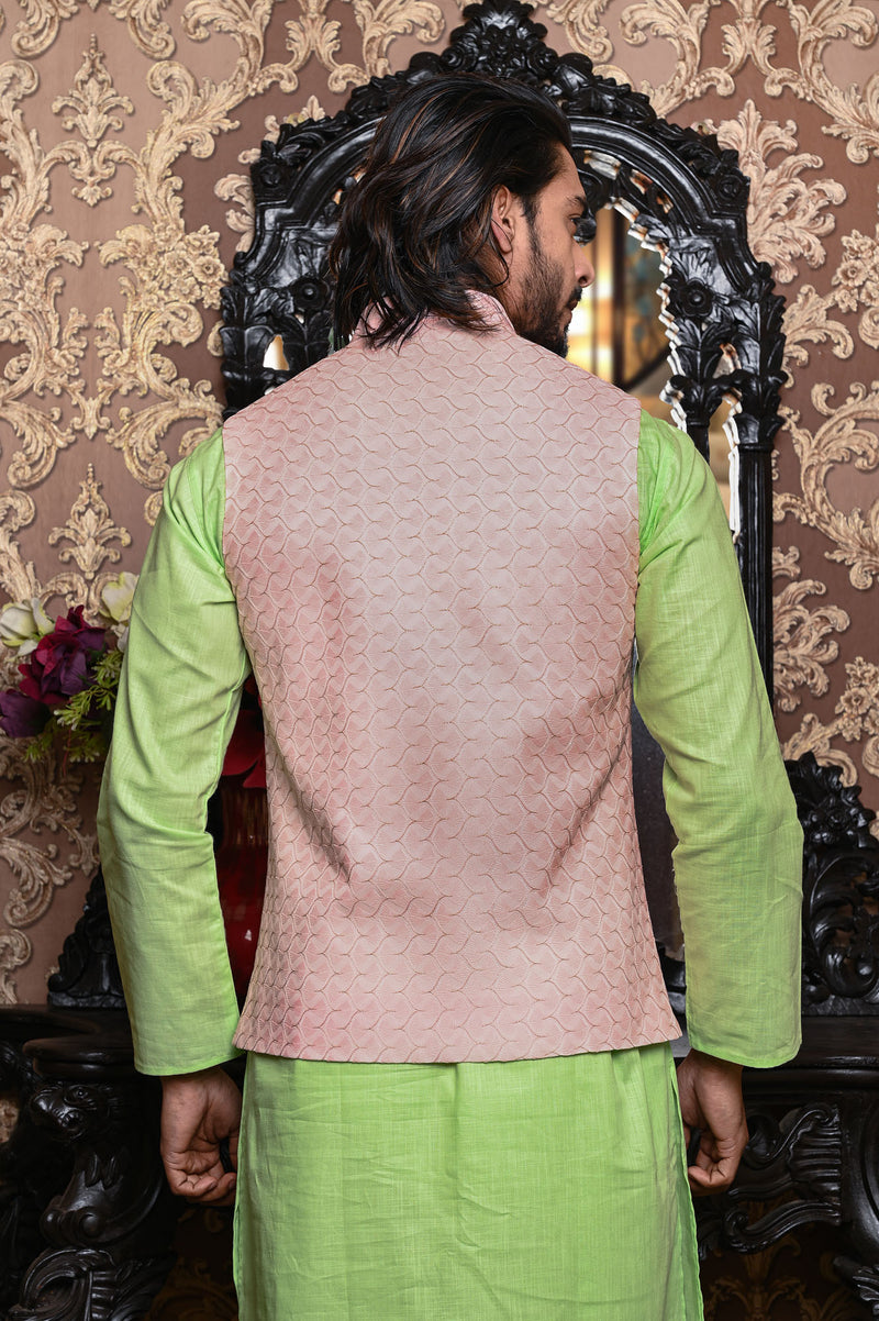 HAMSAFAR Men’s Light Pink Premium Poly Viscose Nehru Jacket