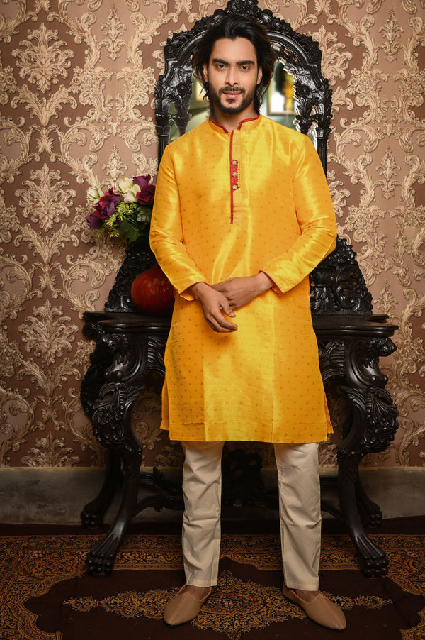 HAMSAFAR Men’s Yellow Poly Viscose Festive Wear Kurta