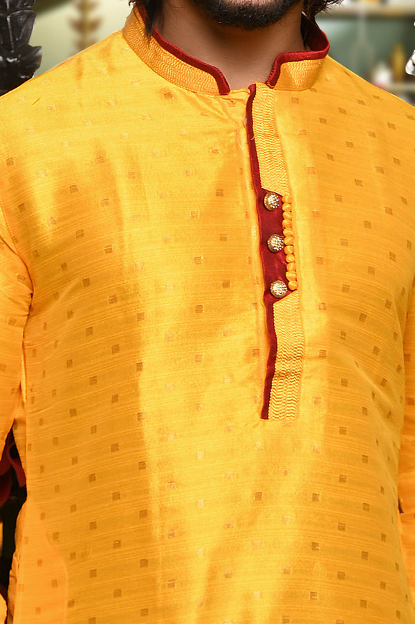 HAMSAFAR Men’s Yellow Poly Viscose Festive Wear Kurta