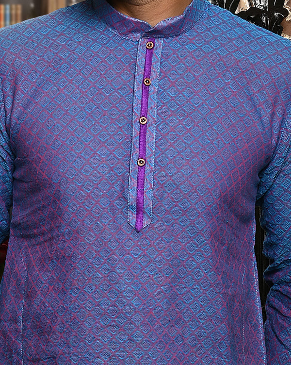 HAMSAFAR Men’s Purple Blue Cotton Casual Kurta