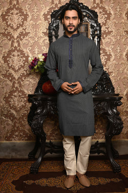 HAMSAFAR Men’s Shadow Grey Cotton Premium Kurta