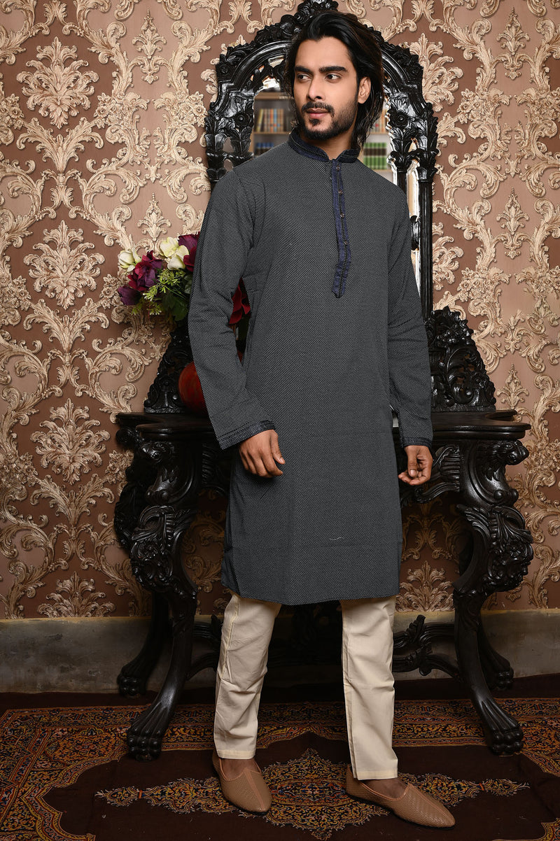 HAMSAFAR Men’s Shadow Grey Cotton Premium Kurta