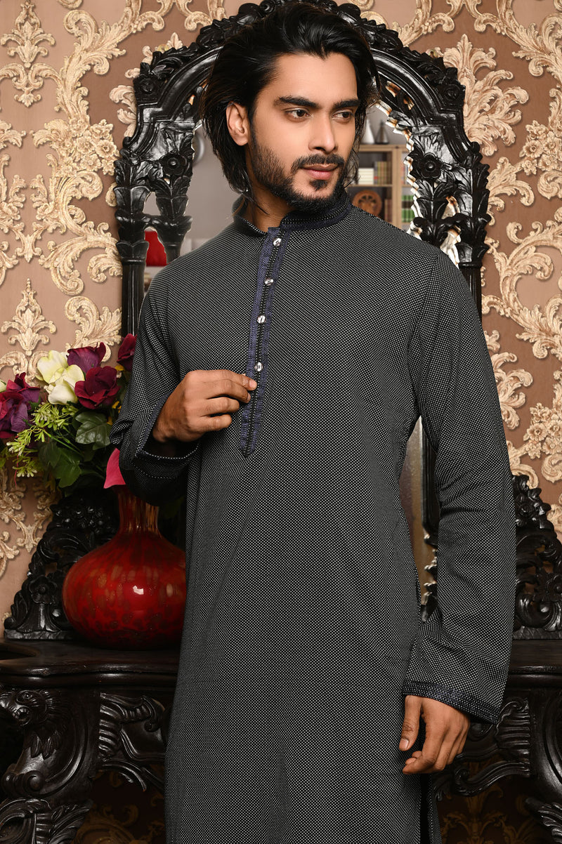 HAMSAFAR Men’s Shadow Grey Cotton Premium Kurta