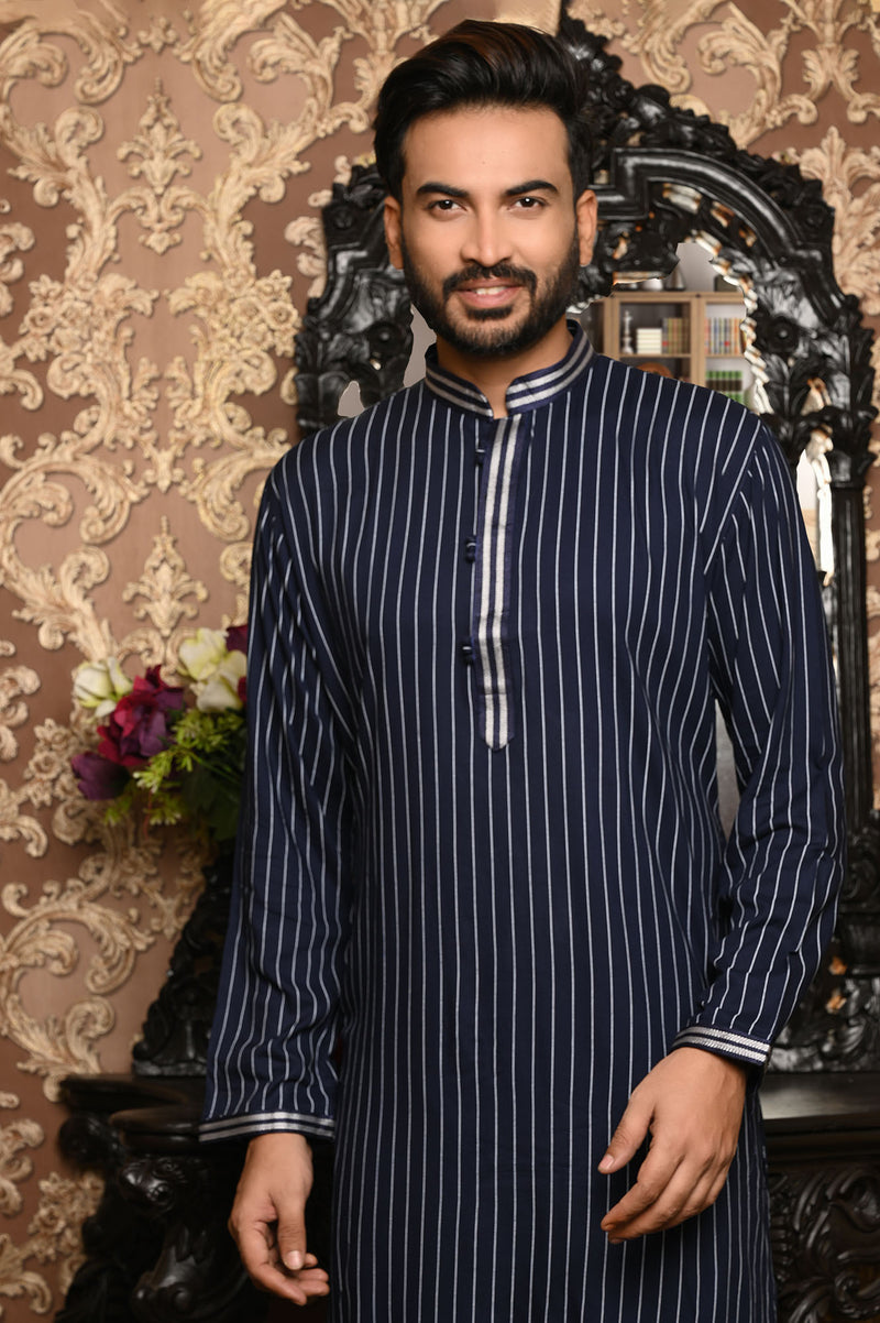 HAMSAFAR Men’s Navy Blue Cotton Premium Kurta