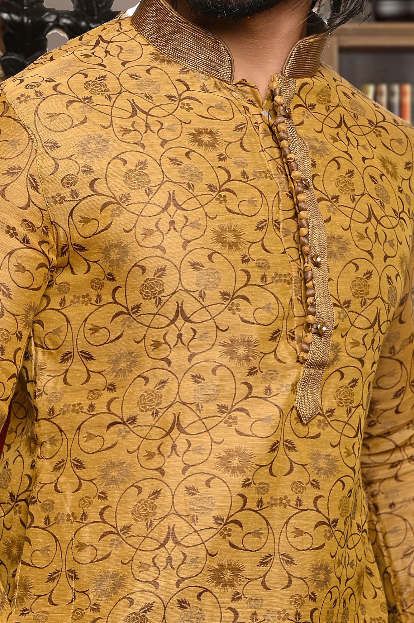 HAMSAFAR Men’s Light Brown Poly Dupion Premium Kurta