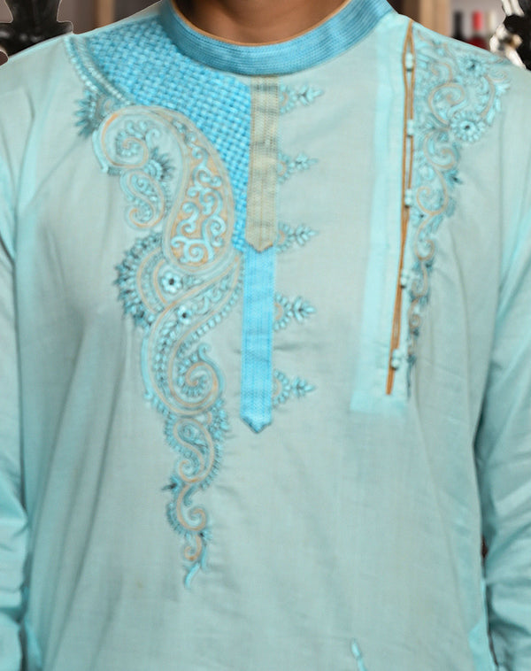 HAMSAFAR Men’s Sky Blue Cotton Festive Wear Kurta