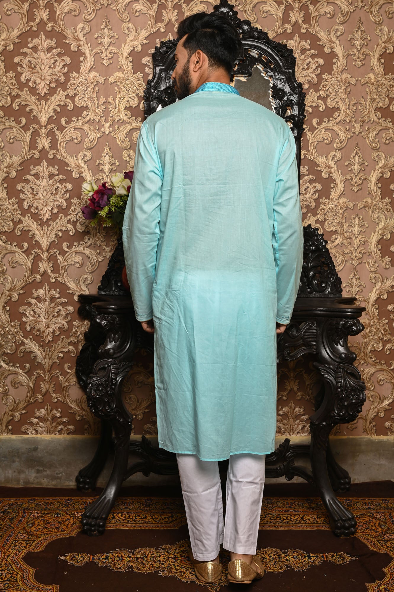 HAMSAFAR Men’s Sky Blue Cotton Festive Wear Kurta