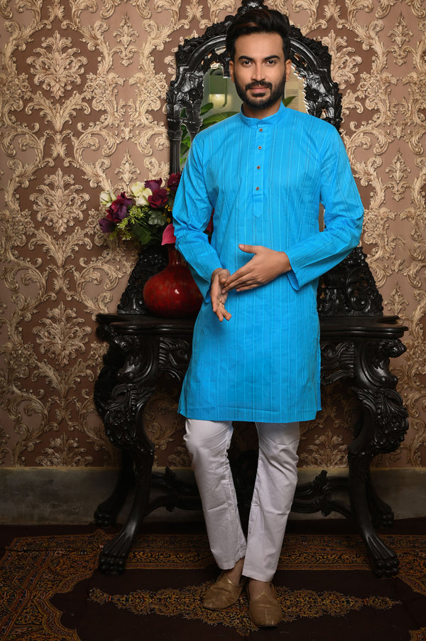 HAMSAFAR Men’s Blue Cotton Casual Kurta