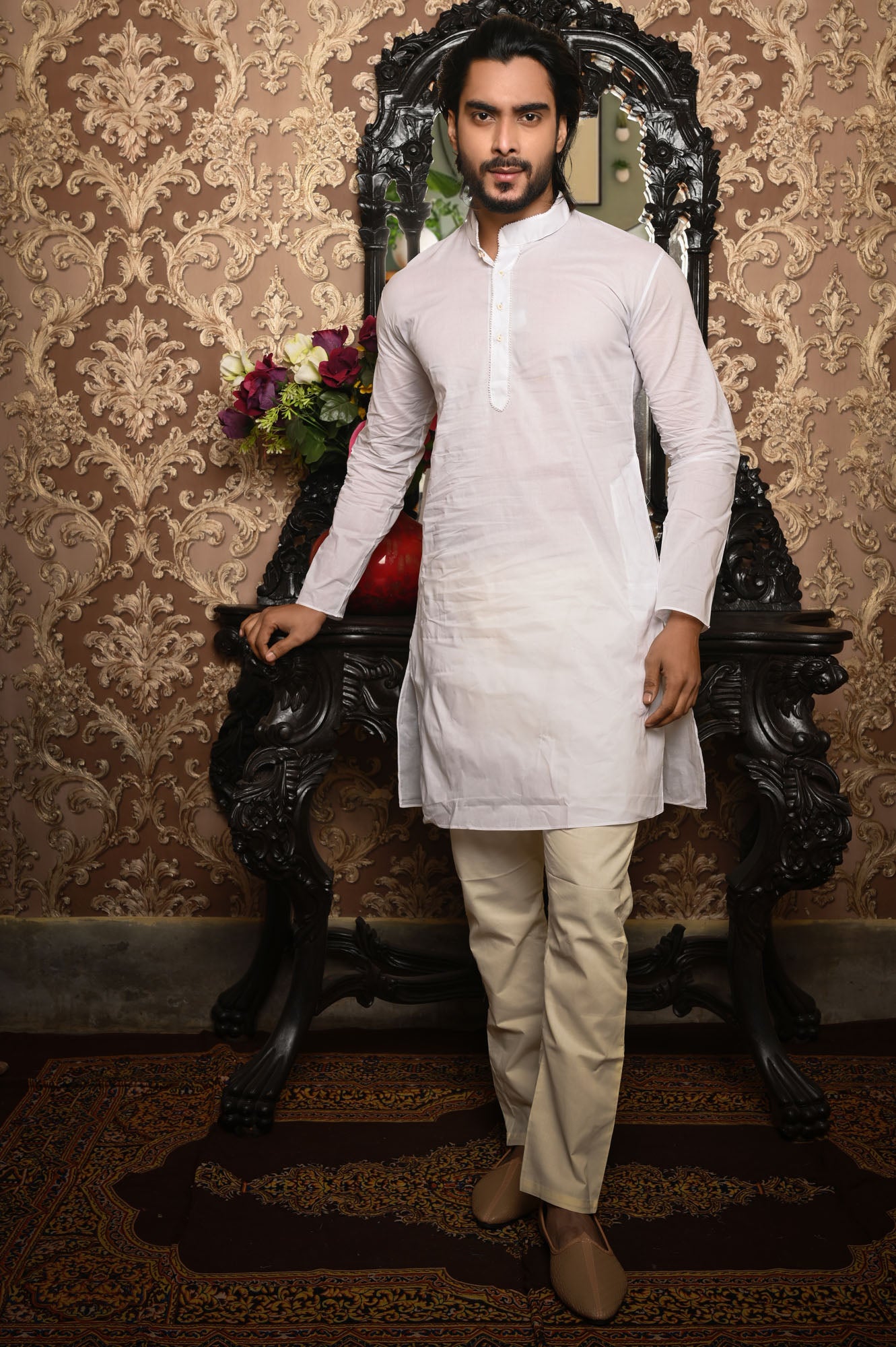 HAMSAFAR Men’s White Cotton Casual Kurta