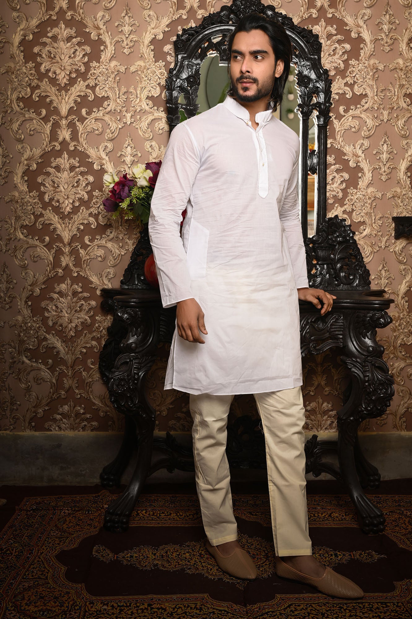 HAMSAFAR Men’s White Cotton Casual Kurta