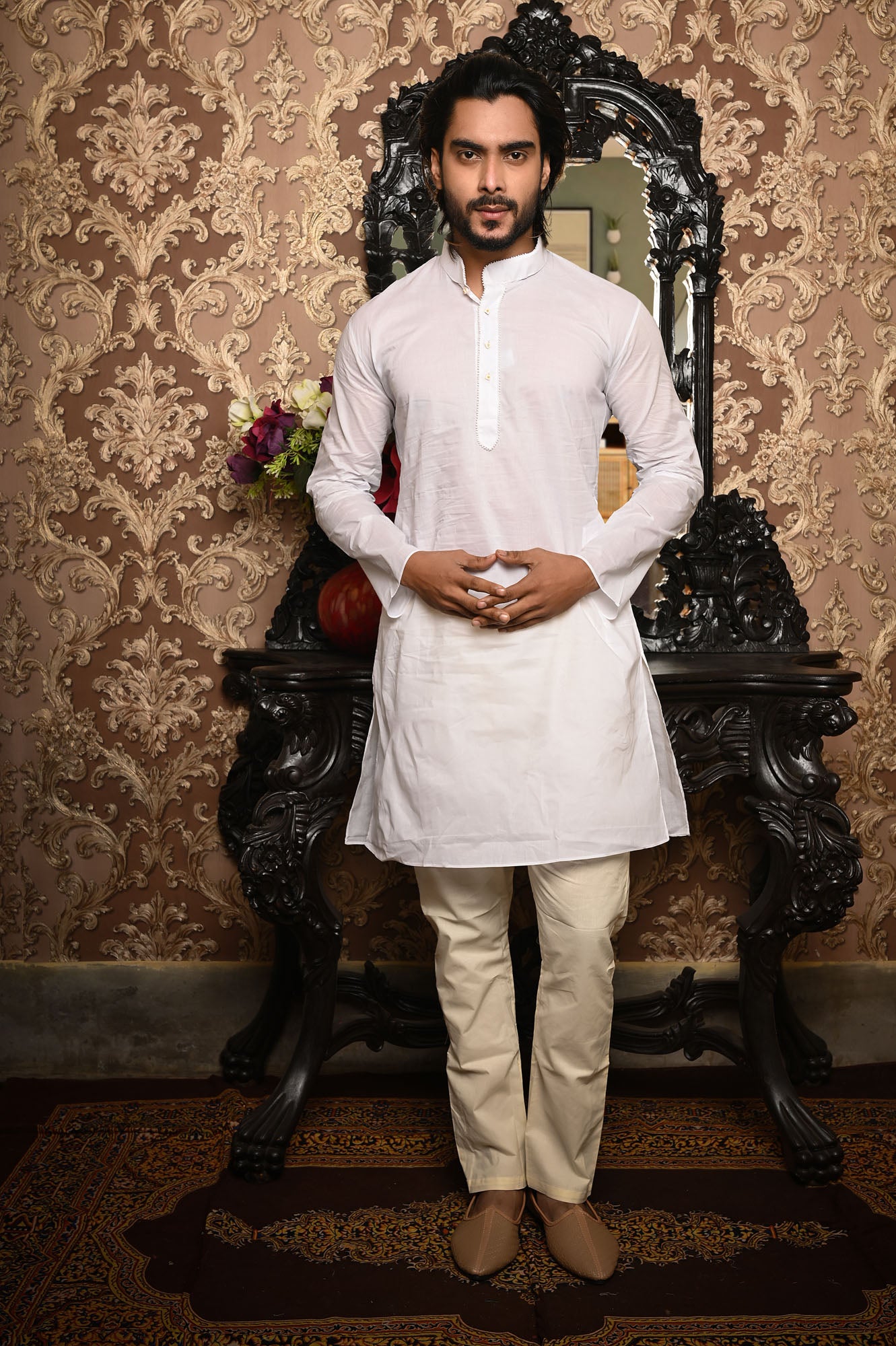 HAMSAFAR Men’s White Cotton Casual Kurta