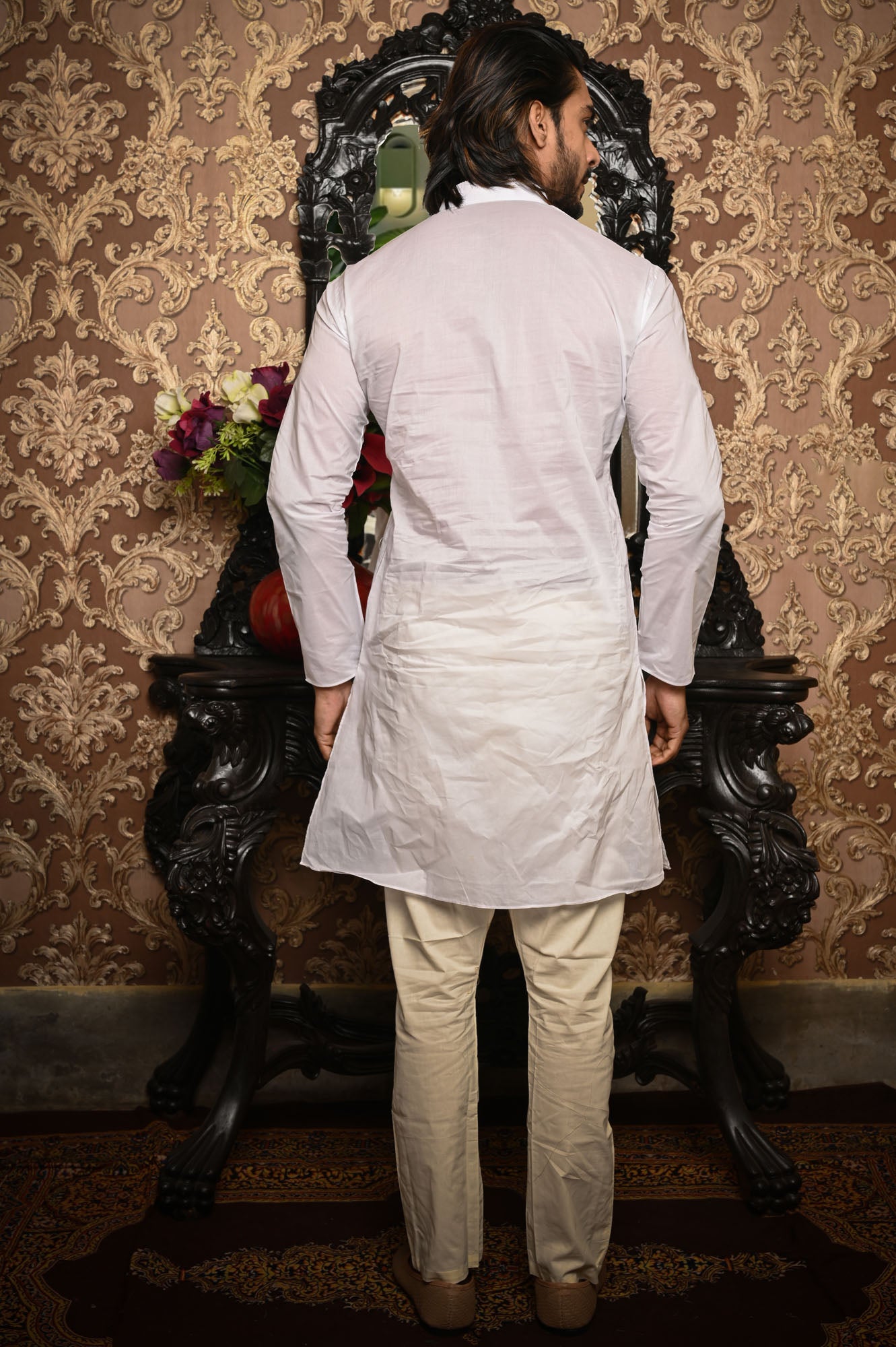 HAMSAFAR Men’s White Cotton Casual Kurta