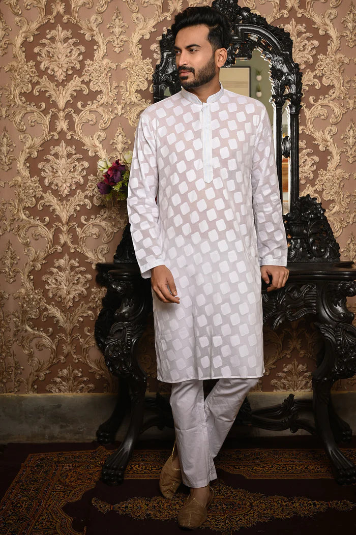 HAMSAFAR Men’s White Cotton Premium Luxury Party Wear Kurta
