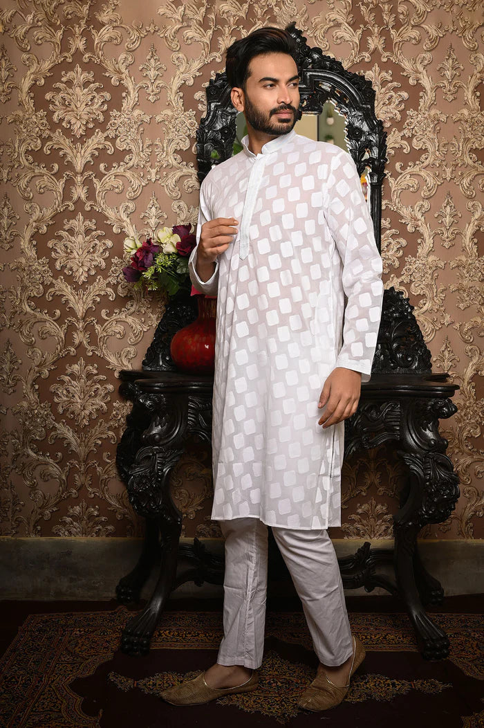 HAMSAFAR Men’s White Cotton Premium Luxury Party Wear Kurta