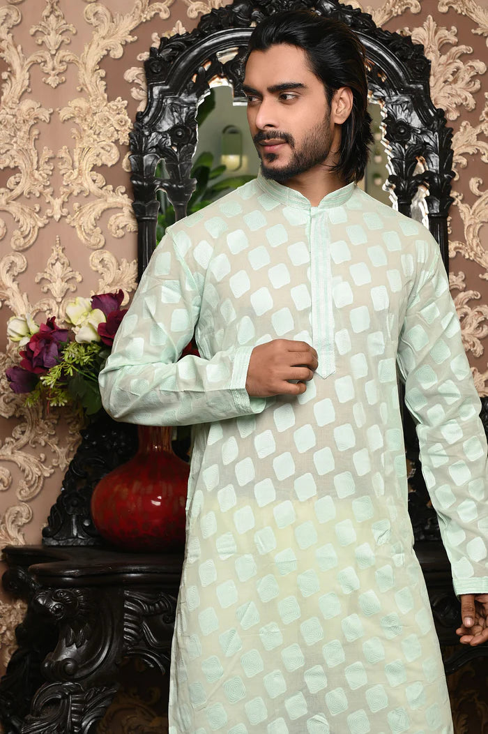 HAMSAFAR Men’s Sea Green Cotton Premium Luxury Kurta
