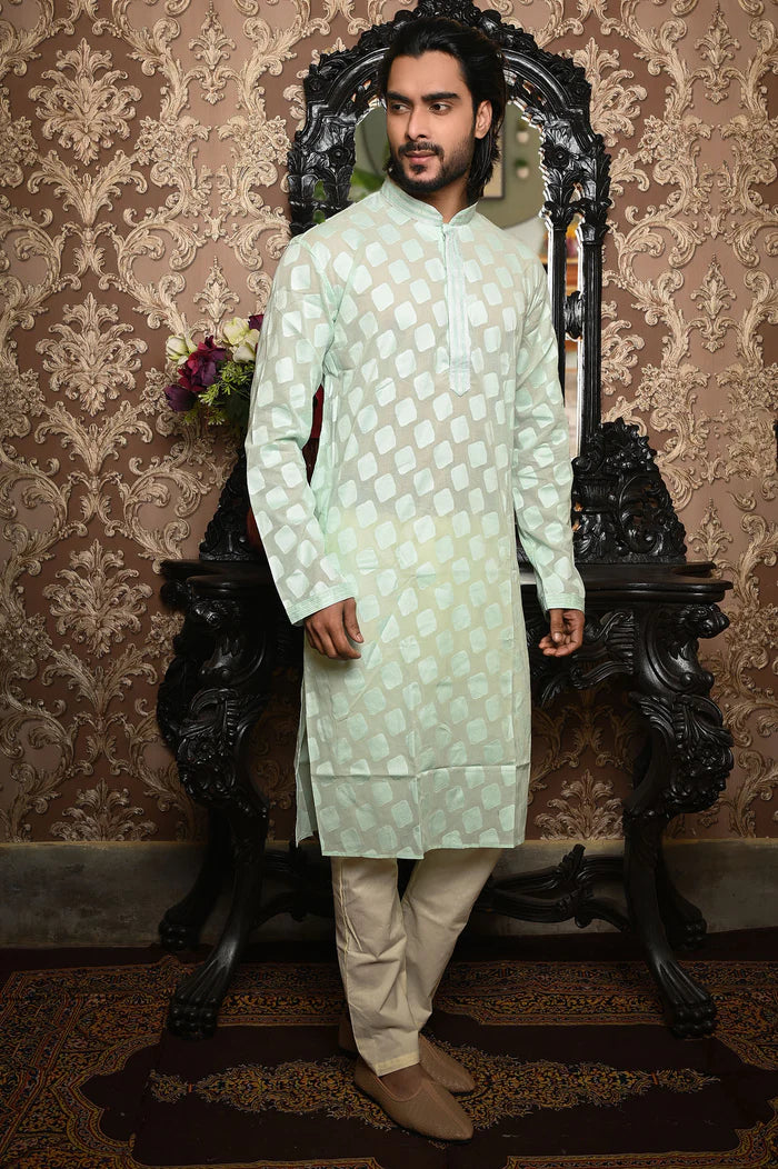 HAMSAFAR Men’s Sea Green Cotton Premium Luxury Kurta
