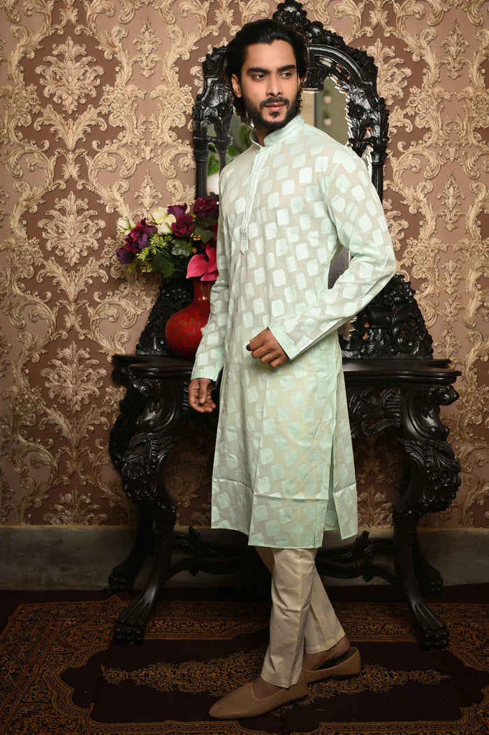 HAMSAFAR Men’s Sea Green Cotton Premium Luxury Kurta