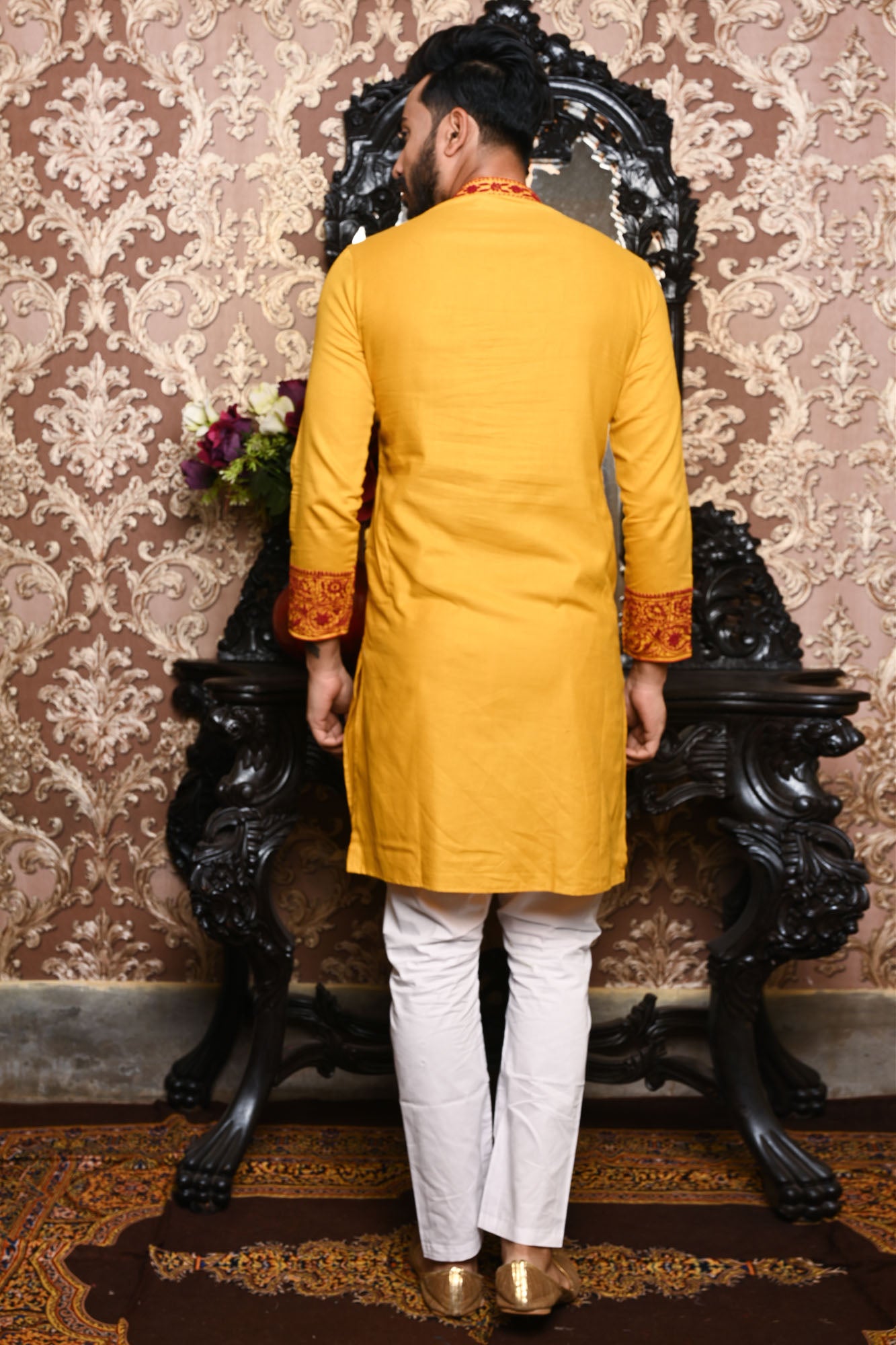 HAMSAFAR Men’s Yellow Cotton Linen Designer Wear Kurta