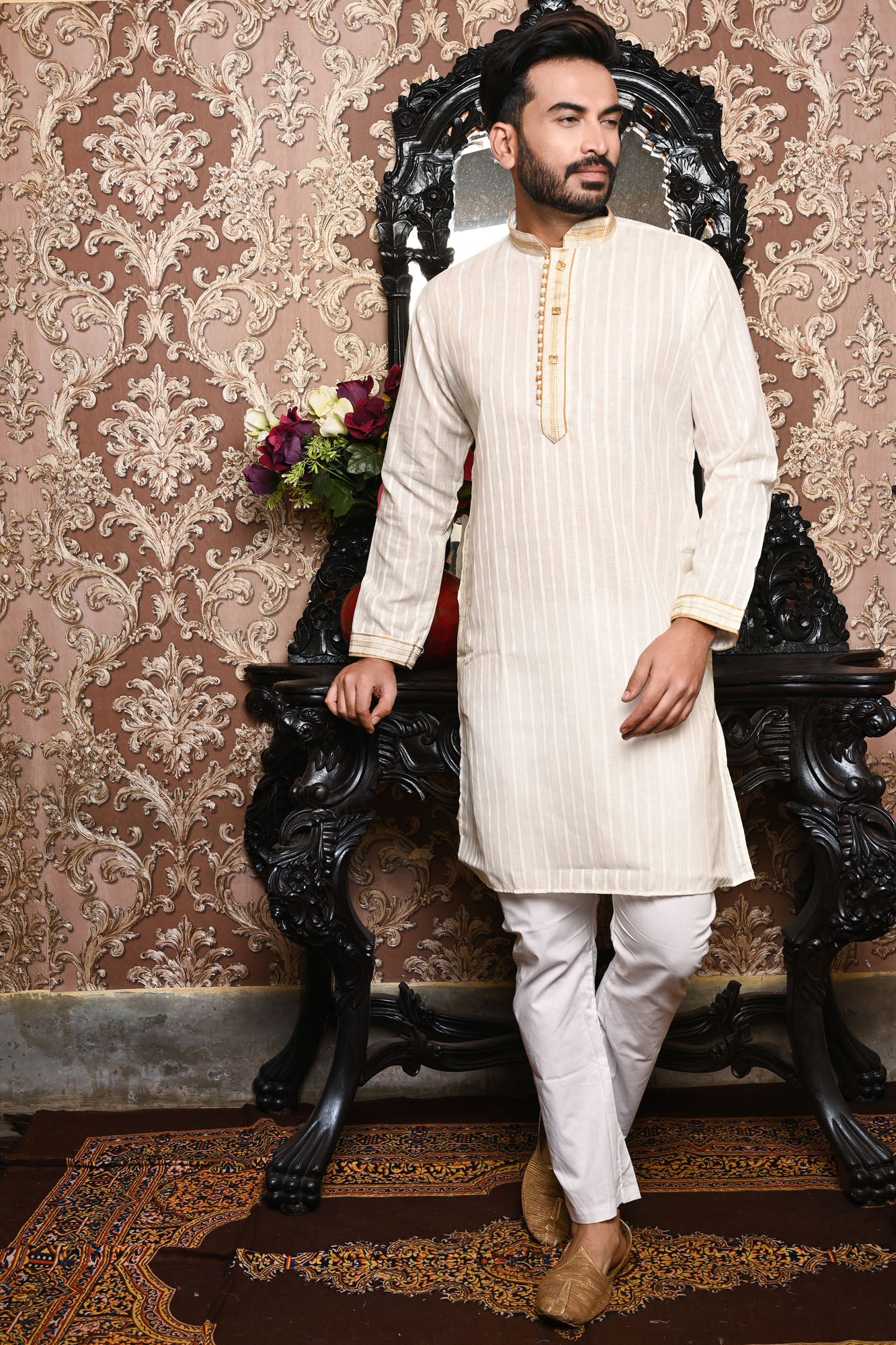 HAMSAFAR Men’s Off White Cotton Designer Wear Kurta