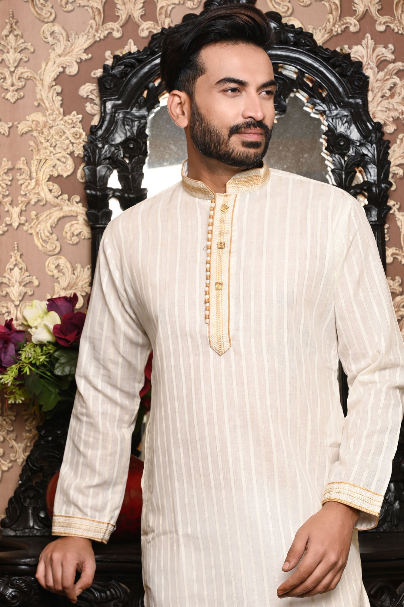 HAMSAFAR Men’s Off White Cotton Designer Wear Kurta