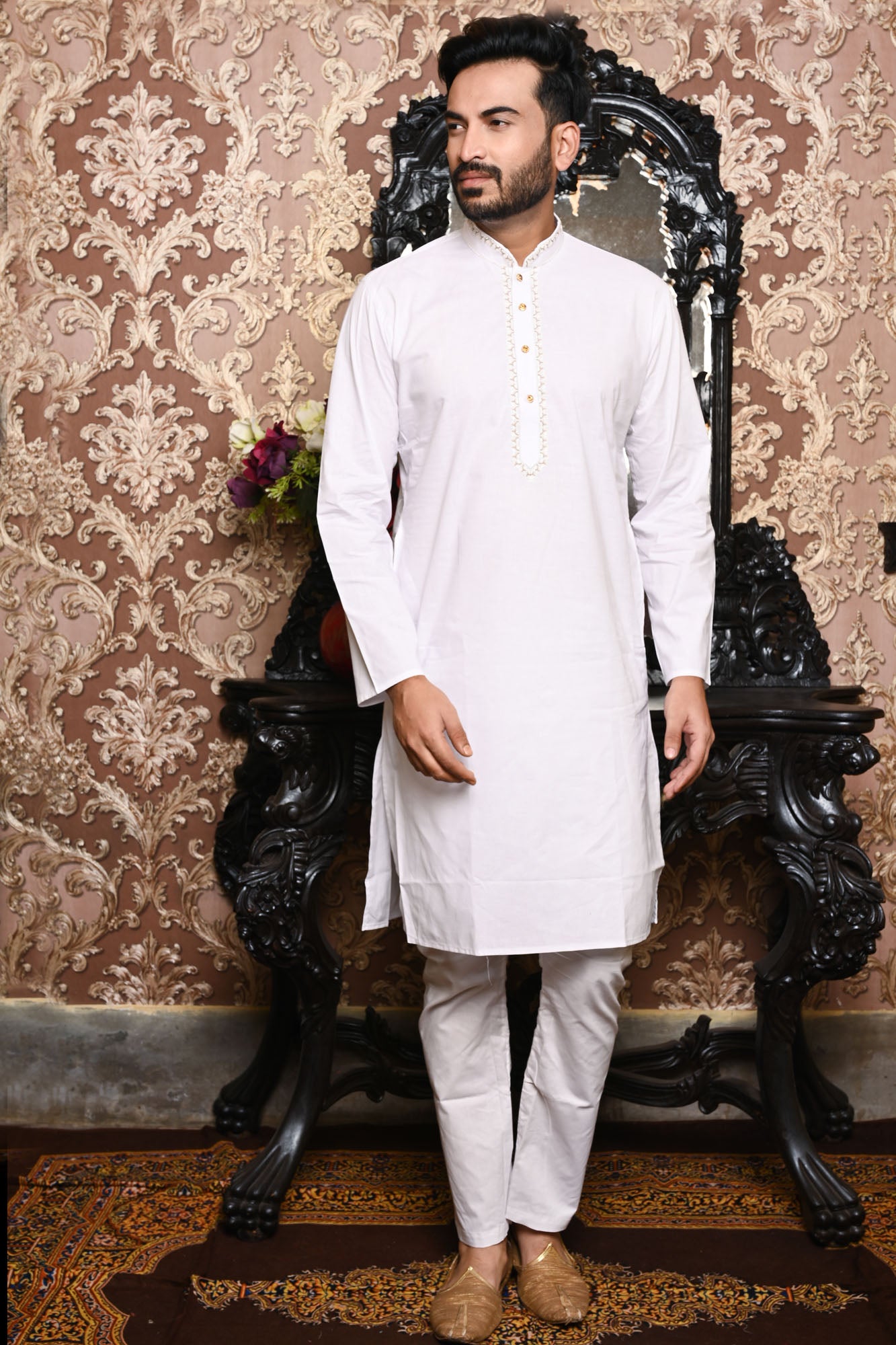 HAMSAFAR Men’s White Cotton Casual Kurta