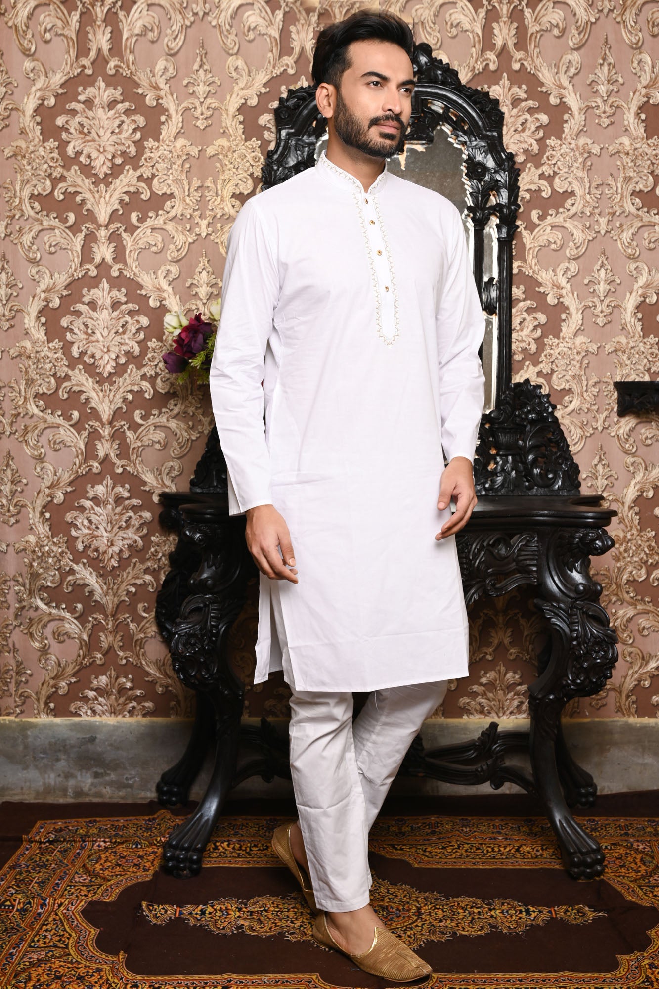 HAMSAFAR Men’s White Cotton Casual Kurta