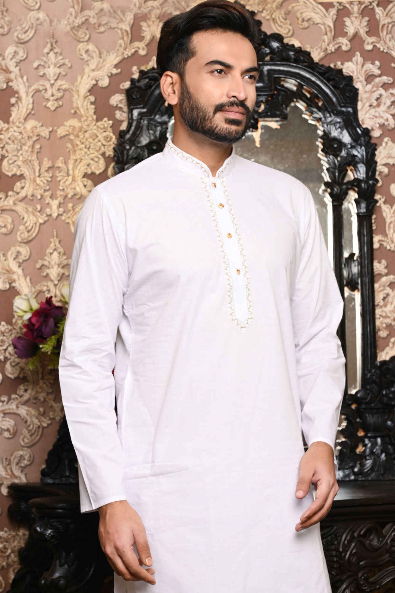 HAMSAFAR Men’s White Cotton Casual Kurta