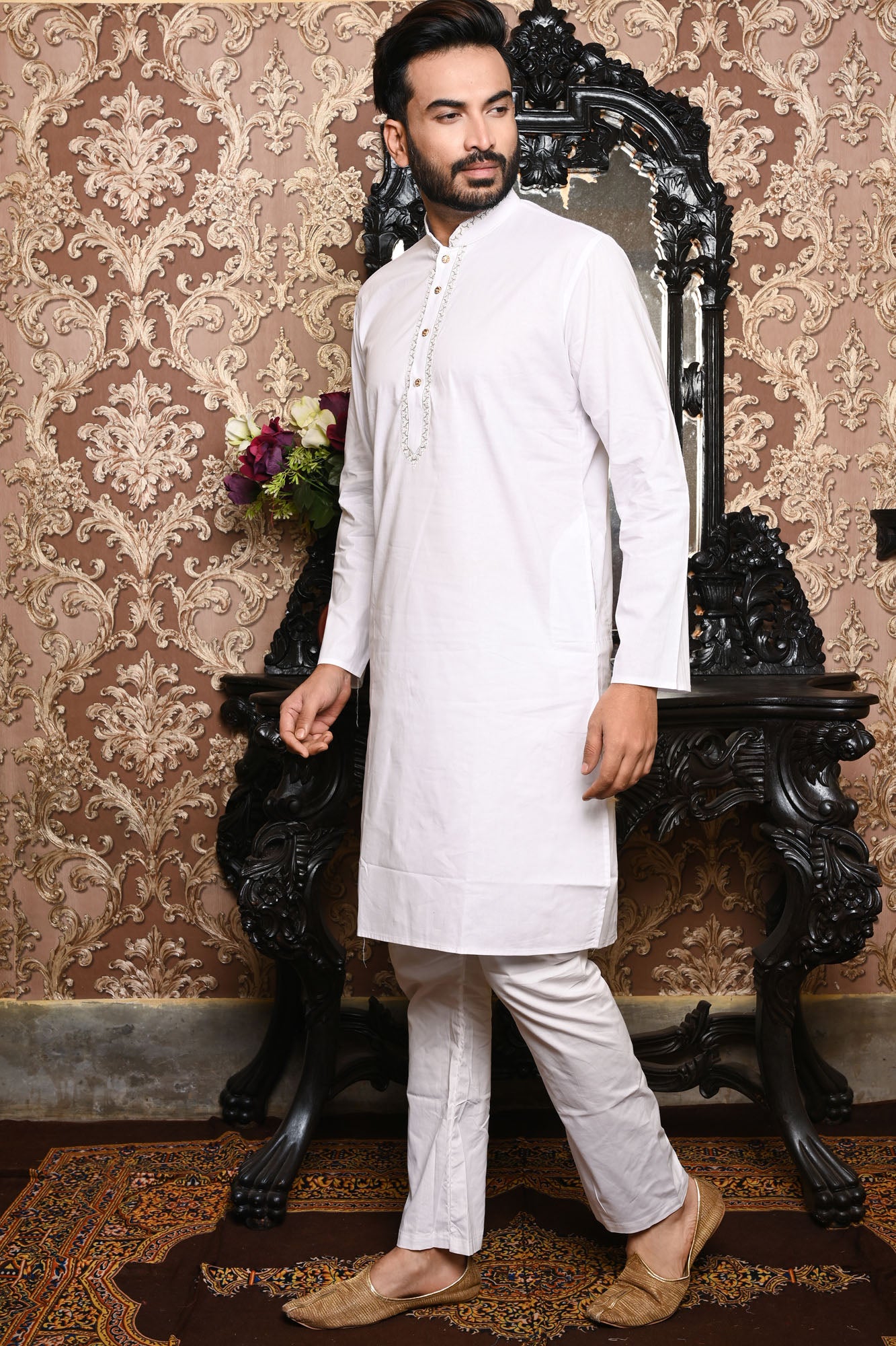 HAMSAFAR Men’s White Cotton Casual Kurta