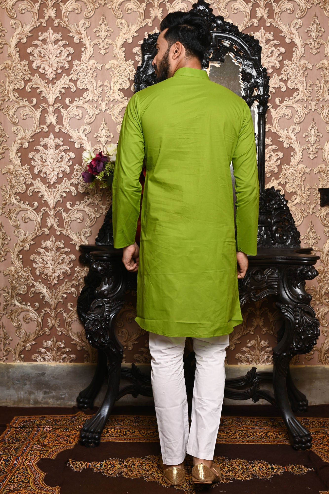 HAMSAFAR Men’s Light Mehndi Green Cotton Casual Kurta