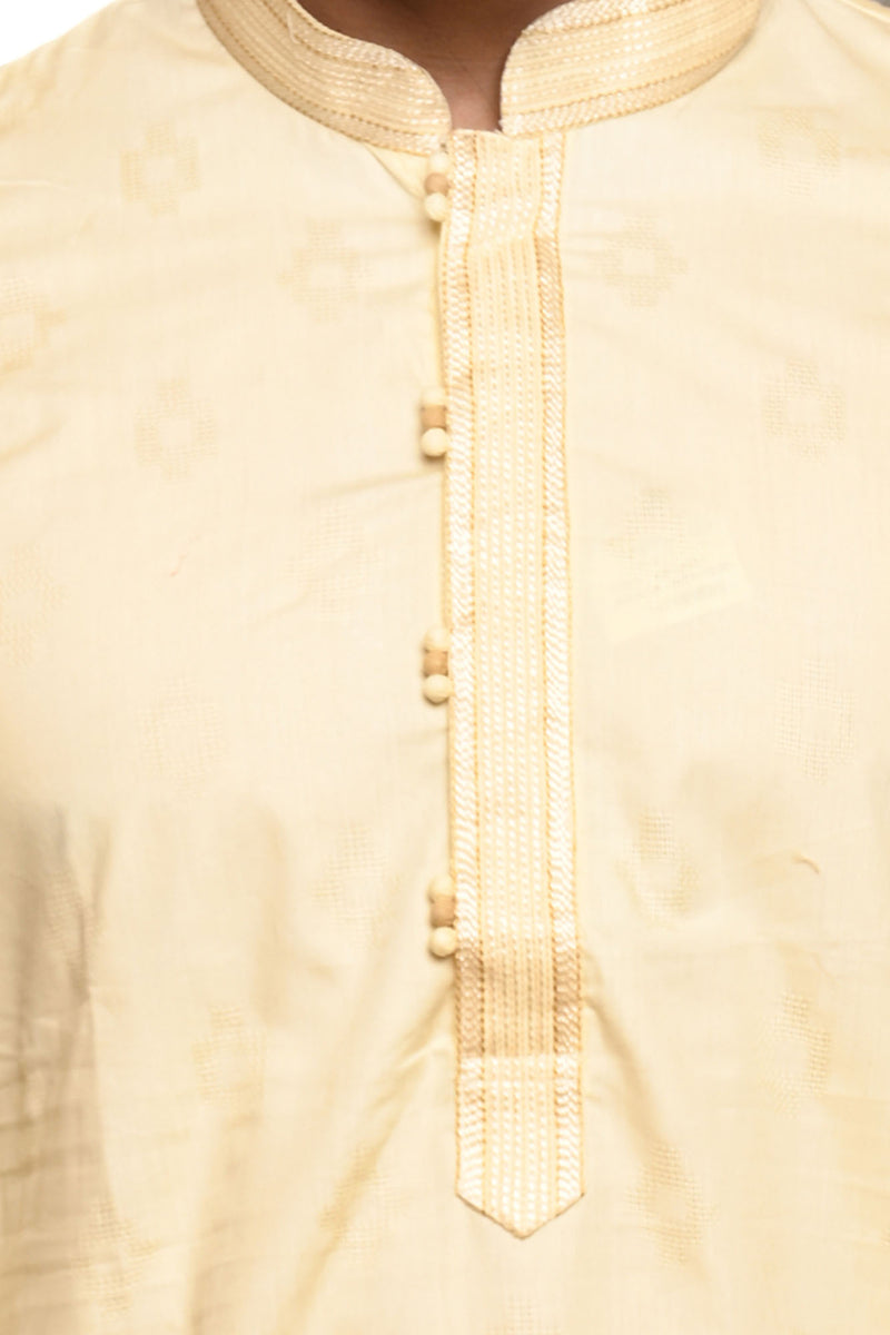 HAMSAFAR Men’s Cream Cotton Embroidery Casual Kurta