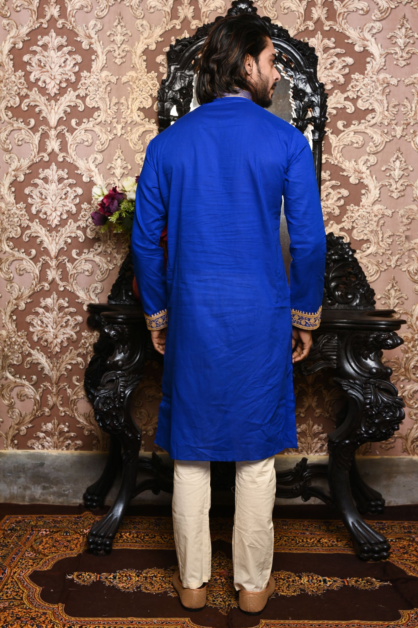 HAMSAFAR Men’s Royal Blue Cotton Festive Kurta