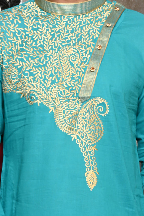 HAMSAFAR Men’s Blue Cotton Festive Wear Kurta