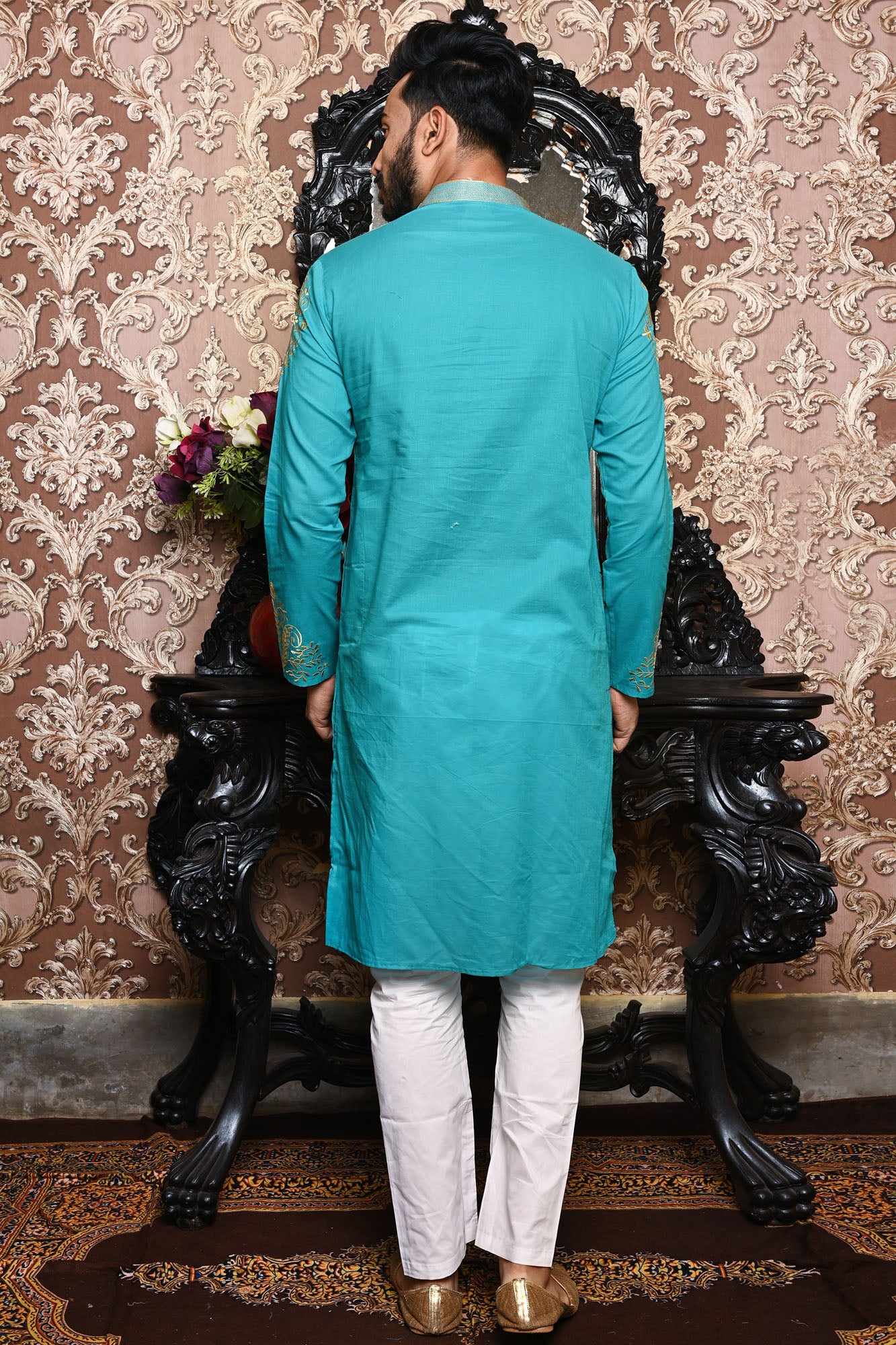 HAMSAFAR Men’s Blue Cotton Festive Wear Kurta