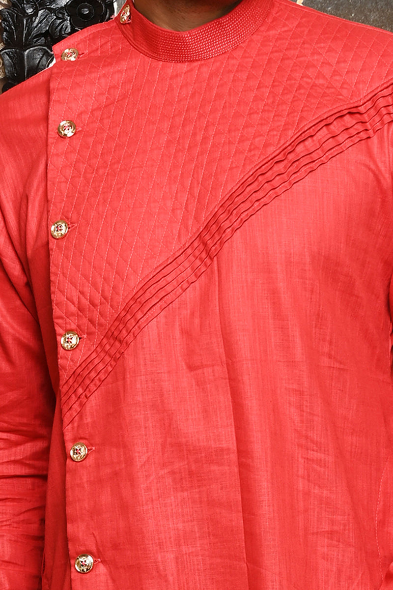 HAMSAFAR Men’s Red Linen Designer Wear Kurta