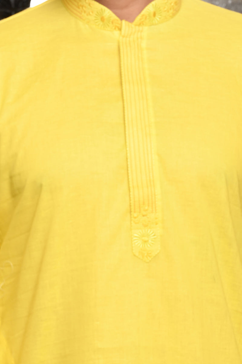 HAMSAFAR Men’s Lemon Yellow Cotton Casual Kurta