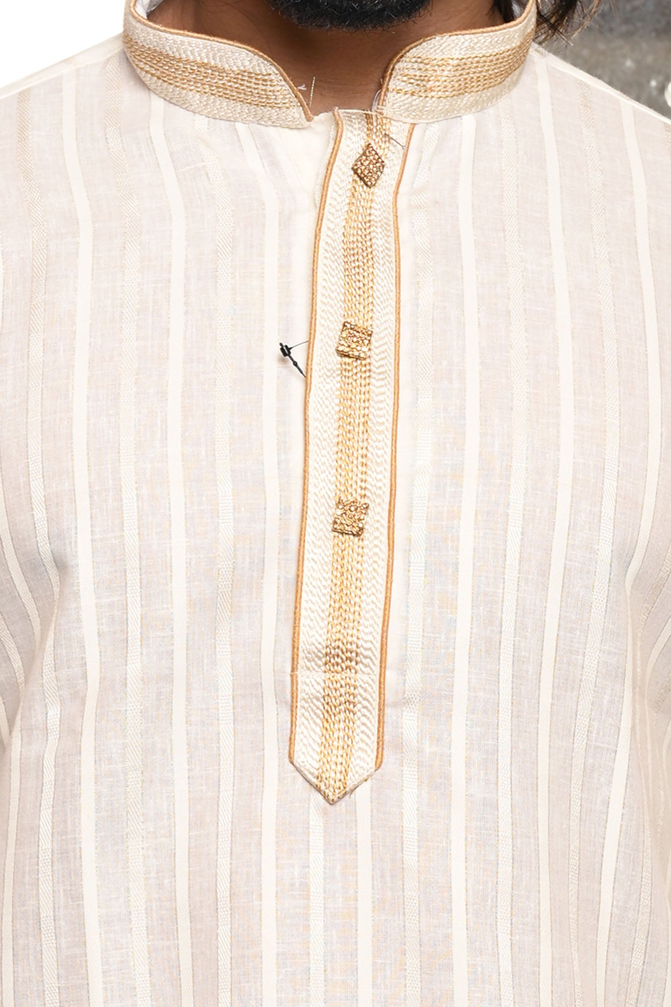 HAMSAFAR Men’s Off White Cotton Linen Casual Kurta