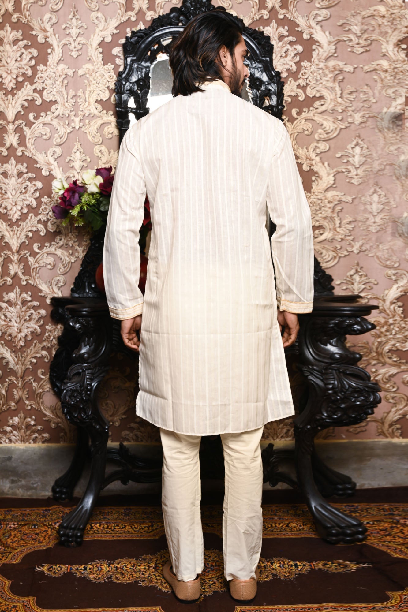 HAMSAFAR Men’s Off White Cotton Linen Casual Kurta
