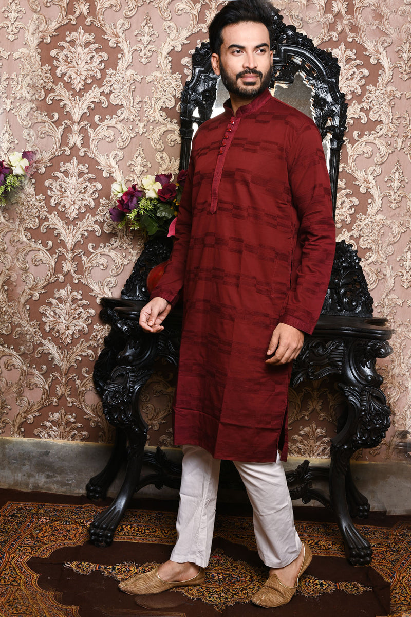 HAMSAFAR Men s Maroon Red Cotton Premium Kurta Hamsafar Emporium