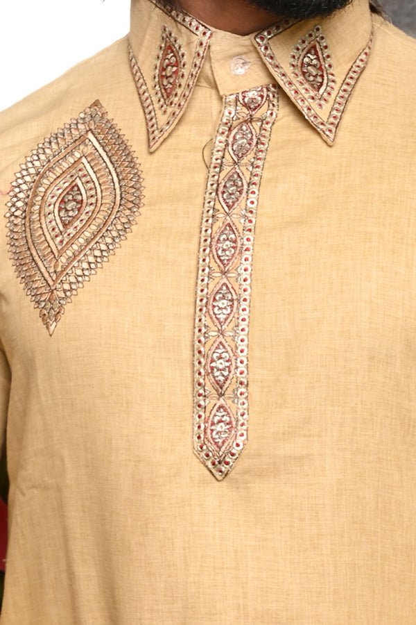 HAMSAFAR Men’s Cream Linen Premium Kurta Pyjama