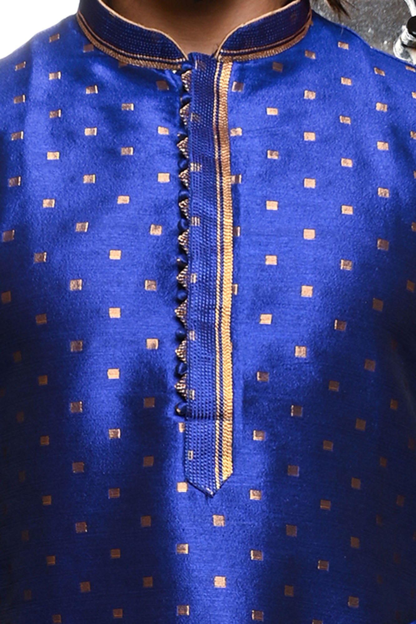 HAMSAFAR Men’s Royal Blue Poly Dupion Festive Wear Kurta