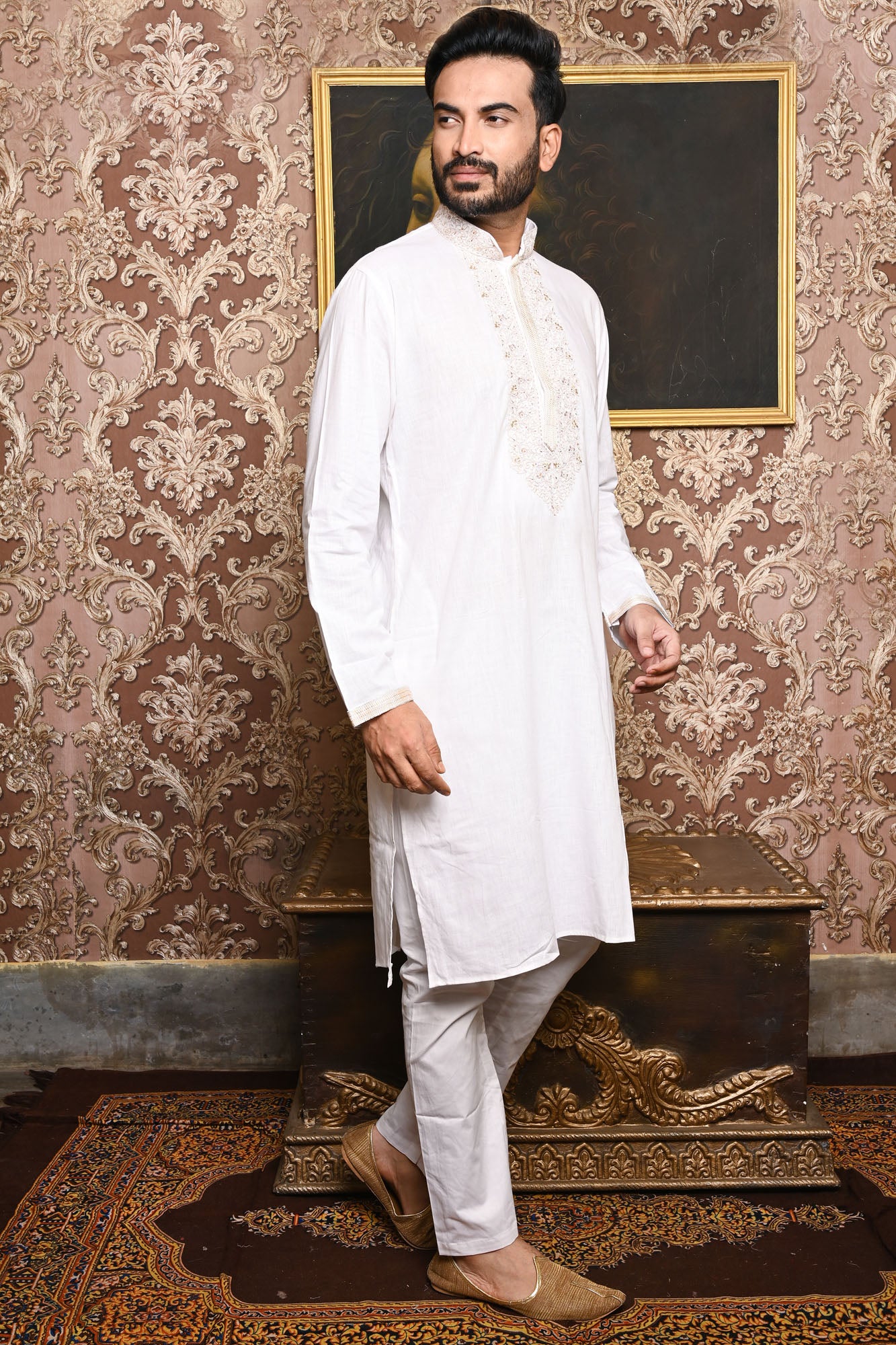HAMSAFAR Men’s White Cotton Casual Premium Kurta