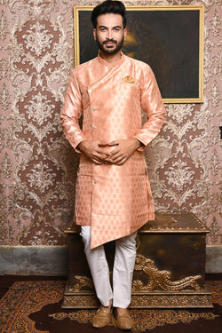 HAMSAFAR Men’s Baby Pink Designer Wear Sherwani Kurta